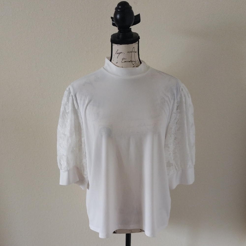 Elegant White Lace Sleeve Women's Top